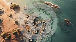 Aerial View Of Shoreline With Flat, Duotone Colors