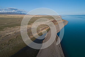 aerial view of the shoreline of the lake, view from above