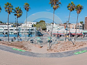 Aerial view of the shoreline in Venice Beach, CA