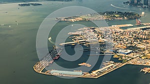 Aerial view of the shores of Brooklyn Borough, New York