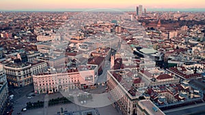 Aerial view Shot Of Milan Cathedral Piazza Del Duomo Di Milano And Galleria Vittorio Emanuele City Center Of Milano