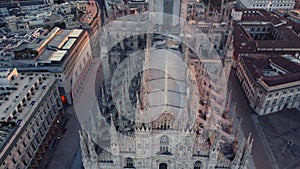 Aerial view Shot Of Milan Cathedral Piazza Del Duomo Di Milano And Galleria Vittorio Emanuele City Center Of Milano