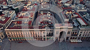 Aerial view Shot Of Milan Cathedral Piazza Del Duomo Di Milano And Galleria Vittorio Emanuele City Center Of Milano