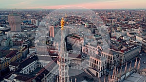 Aerial view Shot Of Milan Cathedral Piazza Del Duomo Di Milano And Galleria Vittorio Emanuele City Center Of Milano