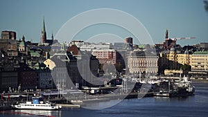 Aerial view shot of Stockholm City Center, summer. Vacation and travel concept