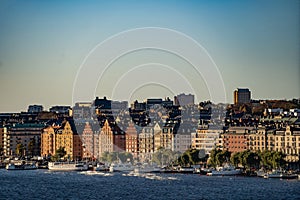 Aerial view shot of Stockholm City Center, summer. Vacation and travel concept