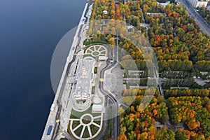 An aerial view shows on top of North River Terminal or Rechnoy Vokzal in Moscow, early September morning