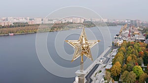 An aerial view shows on top of North River Terminal or Rechnoy Vokzal in Moscow, early September morning