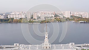 An aerial view shows on top of North River Terminal or Rechnoy Vokzal in Moscow, early September morning