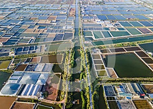 Aerial view of shrimp breeding farms in Giao Thuy, Namdinh, Vietnam