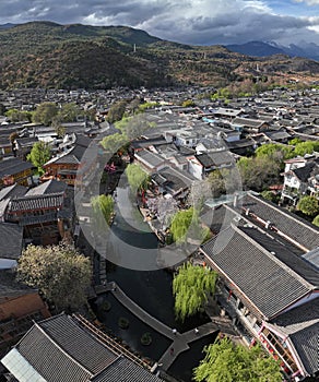 Aerial view of Shuhe Old Town in Yunnan, China