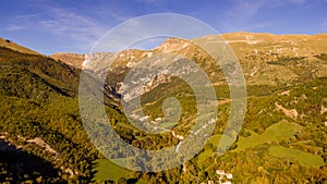 Aerial view of Sibillini mountains in Autumn