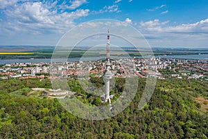 Aerial view of Silistra with TV tower, Danube river and Medjidi