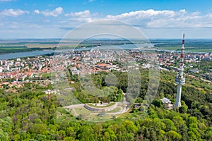 Aerial view of Silistra with TV tower, Danube river and Medjidi