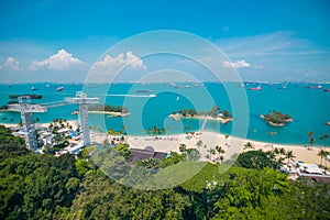 Aerial view of Siloso beach in Sentosa island, Singapore