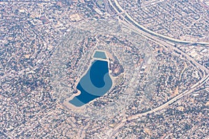 Aerial view of the Silver Lake Reservoir in Los Angeles photo