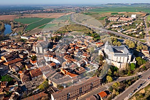 Aerial view of Simancas with church of El Salvador and fortified castle photo