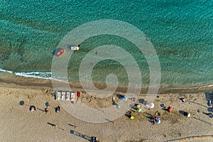 Aerial view of Simos beach in Elafonisos island in Greece