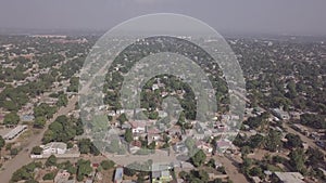 Aerial view of simple houses in developing suburbs of Maputo, Matola, Mozambique