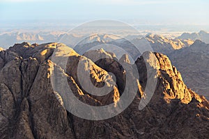 Aerial view of Sinai mountains in Egypt from Mount Moses at sunr