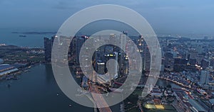 Aerial view of Singapore during cloudy evening