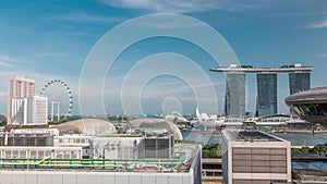 Aerial view of Singapore Marina Bay area timelapse with its financial and tourism district