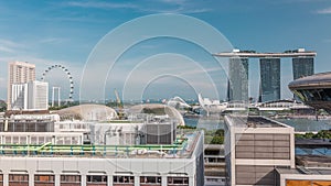 Aerial view of Singapore Marina Bay area timelapse with its financial and tourism district