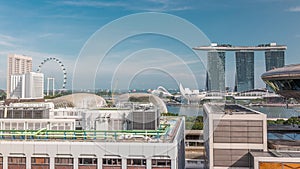 Aerial view of Singapore Marina Bay area timelapse with its financial and tourism district