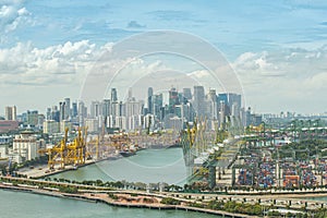 Aerial view of Singapore shipping port with Central Business Dis