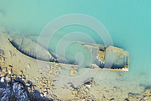 An aerial view of the sinking German ship Fritz