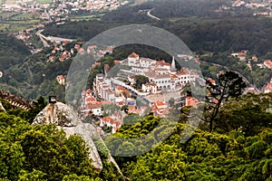 Aerial View on Sintra National Palace from Murish Castle