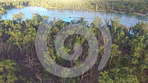 Aerial view of Ski Boat on the Murray River Australia