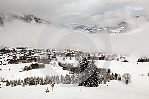 Aerial View on Ski Resort Megeve in French Alps