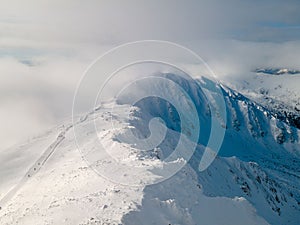 Aerial view of ski slope in slovakia mountains