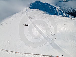 Aerial view of ski slope in slovakia mountains