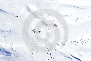 Aerial View of skiers at Ski Resort Falakro, in Greece.