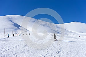 Aerial View of skiers at Ski Resort Falakro, in Greece.