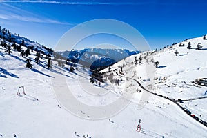 Aerial View of skiers at Ski Resort Vasilitsa in the mountain ra