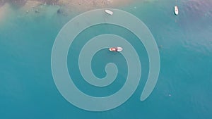 Aerial view on skiff on seashore