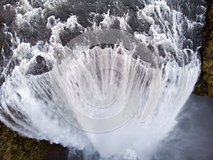 Aerial view of Skogafoss waterfall, Iceland by drone