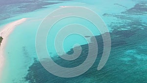 Aerial view sky of tropical coast beach break by blue sea and white sand background