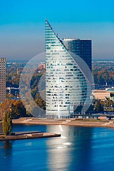 Aerial view of skycraper in Riga, Latvia