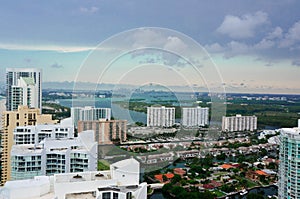 Aerial view of the skyline in miami