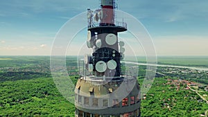 Aerial view of skyline with TV tower at and dramatic cloudscape at summer day.