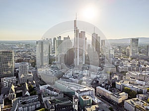 Aerial view of skyscrapers in downtown of Frankfurt am Main, Germany