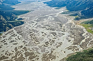 Aerial view of the Slims River in Kluane National Park, Yukon Territory, Canada