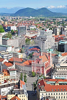 Aerial view of Slovenian capital Ljubljana