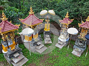 Aerial view of small altar. Temple is used for offerings ceremony to the Balinese water goddess