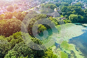 Aerial view of small American town residential community near the pond in Sayreville New Jersey