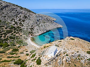 Aerial view of the small beach of Armeas next to Galissas, Syros island photo